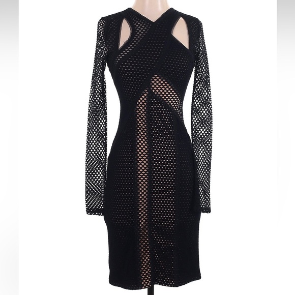 BCBGMaxAzria Jaylynn Mesh Bondage Goth Cocktail Dress XXS Bodycon Black & Nude - Picture 7 of 11